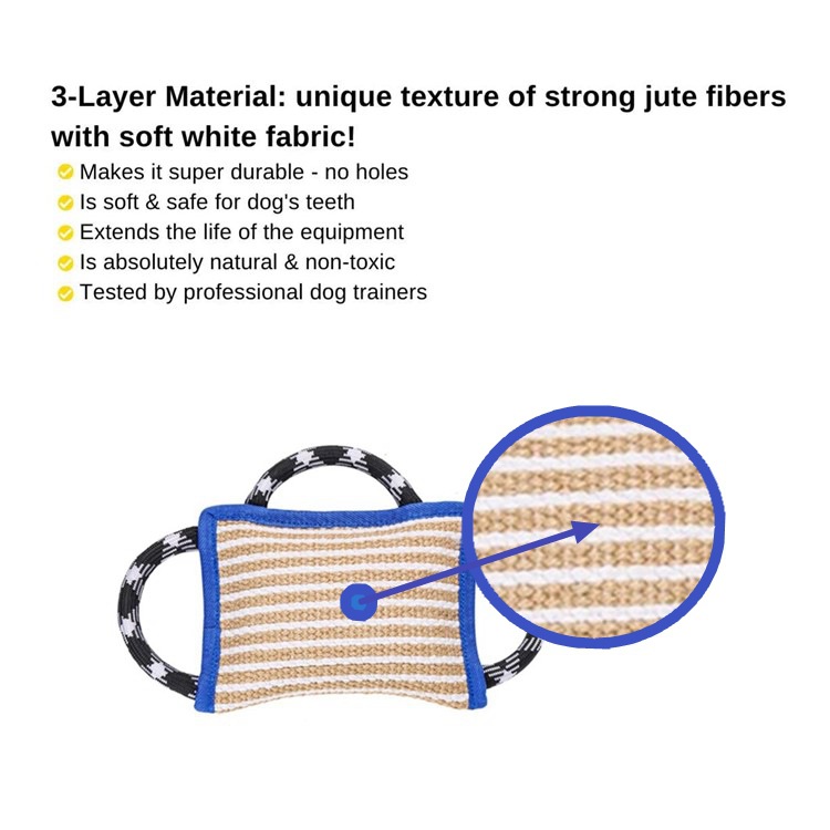 Wholesale dog bite pillow hemp, tear resistant, 3-handle dog bite pillow dog bite pillow jute safety training pet tugs pillow