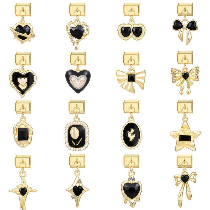 New Women's Gift Gold heart flower Pendant Italian Charms Links Bangle Beads Fit 9mm Stainless Steel Bracelet Making DIY For Women Fashion Jewelr