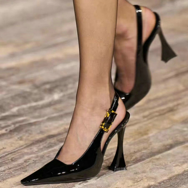 2024 Women's Sandals New Black High Heels Stiletto Beautiful French Bun Head Single Shoe Women Show Pumps