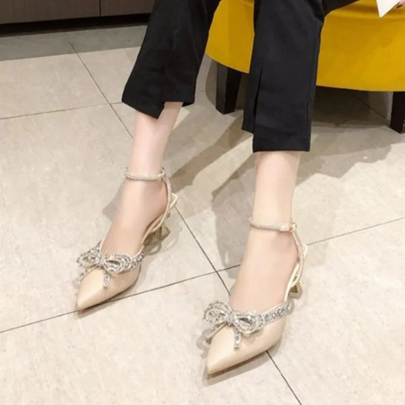 Women Summer 2024 New Rhie Bowknot Women's High Heels Stiletto Shoes Ladies Pointed Toe Pumps High-heeled Sandals New 540a 's -heeled dc6f