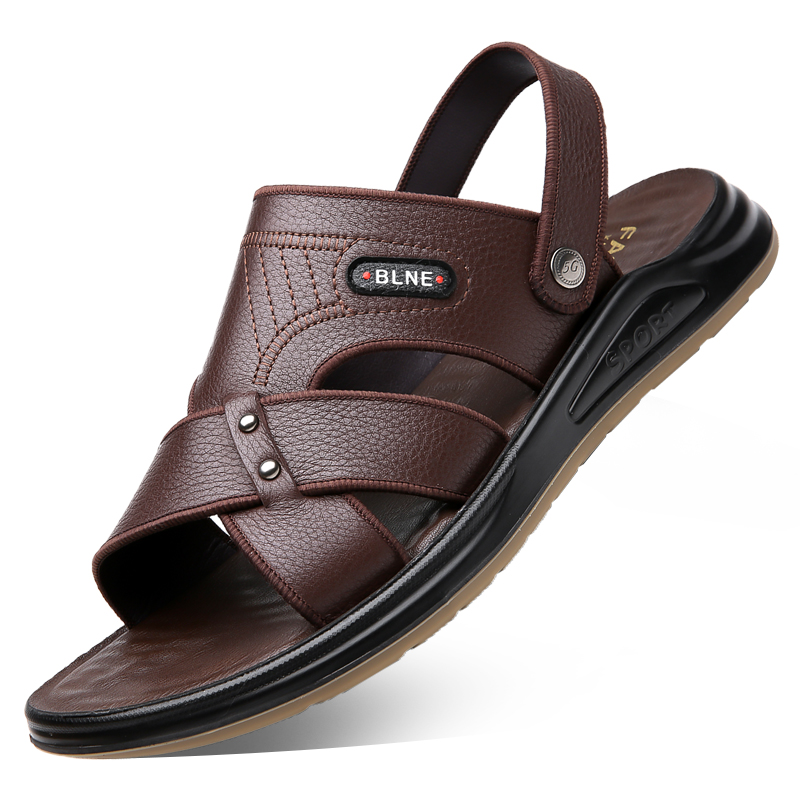 Men Sandals Genuine Leather Men Shoes 2024 Summer New Size Men's Sandals Fashion Comfortable Beach Sandals Slippers Black