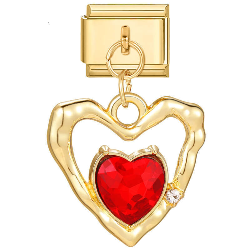 New Women's Gift Red bow Cherry Strawberry heart Pendant Italian Charms Links Bangle Beads Fit 9mm Stainless Steel Bracelet Making DIY For Women 