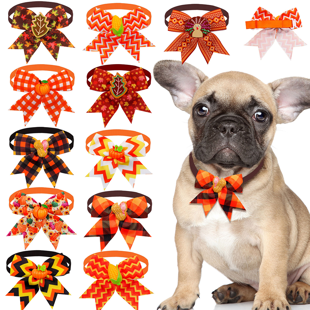 50/100pcs Autumn Dog Bowties Thanksgiving Small Dogs Ties Dogs Fashion Dog Grooming Pet Dog Bow Tie Dog Accessories For Fall