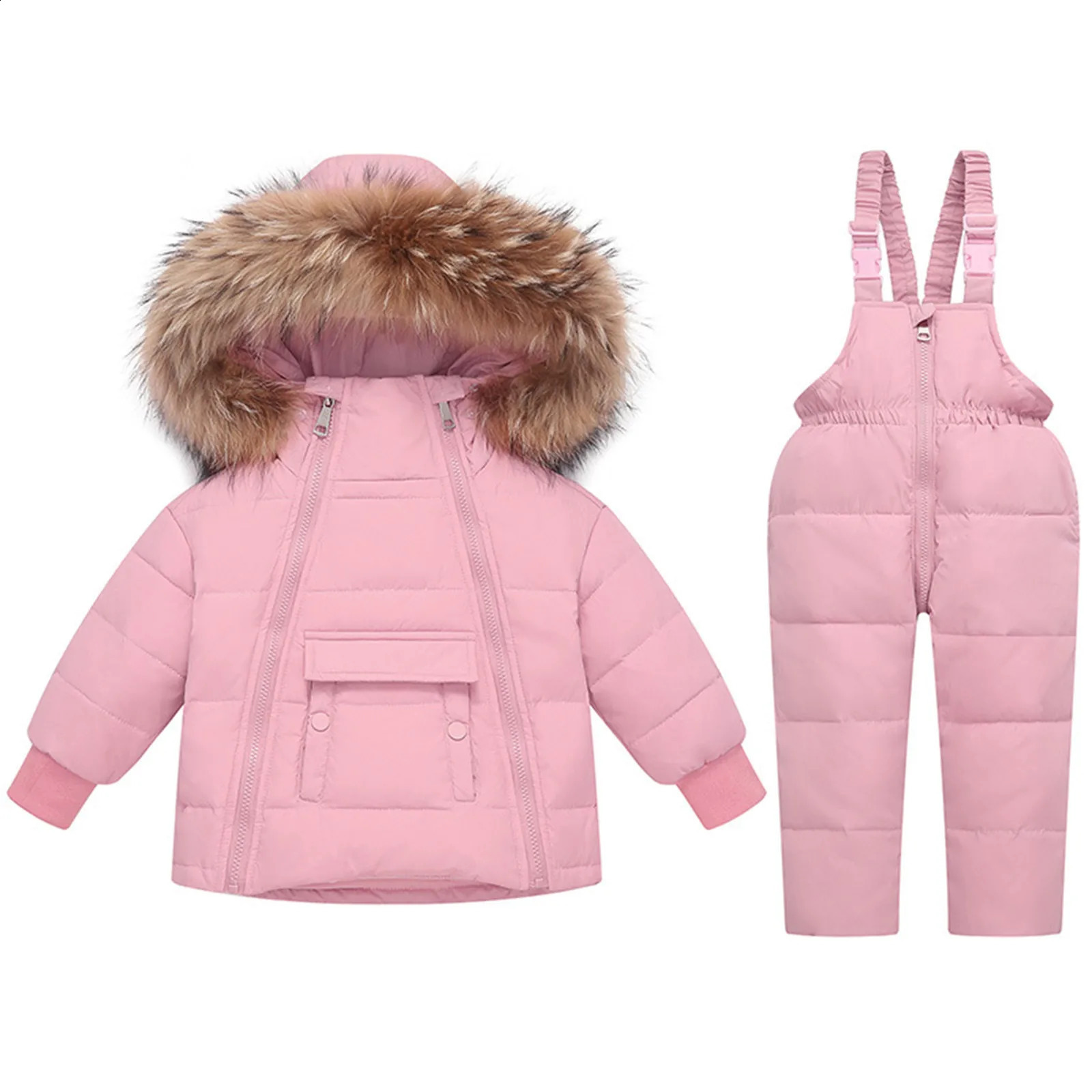 2024 Winter Warm borns Clothes Set Boys Girl Ski Overall Baby Snow Jumpsuit Solid Color Children Down Jacket And Pants 240904