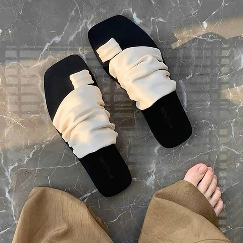 Slides Women Rubber Flip ps Soft 2024 Beach Flat Hawaiian Square Toe Female Shoes Slippers a733 d8c