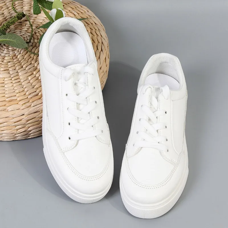 for Leather Sneakers Women: 2024 Spring Trend Casual Flats in Comfort White 4 Comt