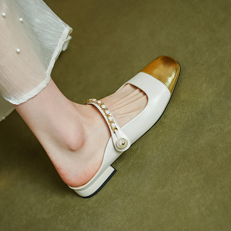 2024 Summer Women Mules Genuine Leather Shoes for Women Cover Toe Low Heel Slippers Square Toe Sandals Internal Elevation Shoes