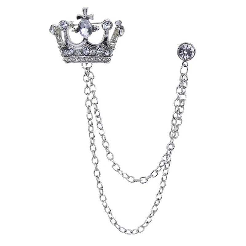 Crown Brooch Korean British Style Chain Crown Brooch Suit Tassel Chain Lapel Pin Badge Retro Men Accessories Wedding BanquetX240914