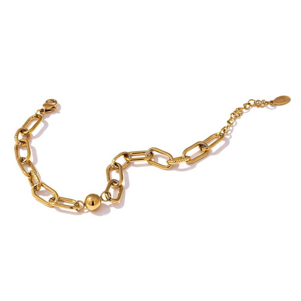 Charm Bracelets Yhpup New Stainless Steel Gold Bracelet Jewelry Charm Metal Texture 14K Galvanized Geometric Watch Suitable for Bijoux Accessories J24