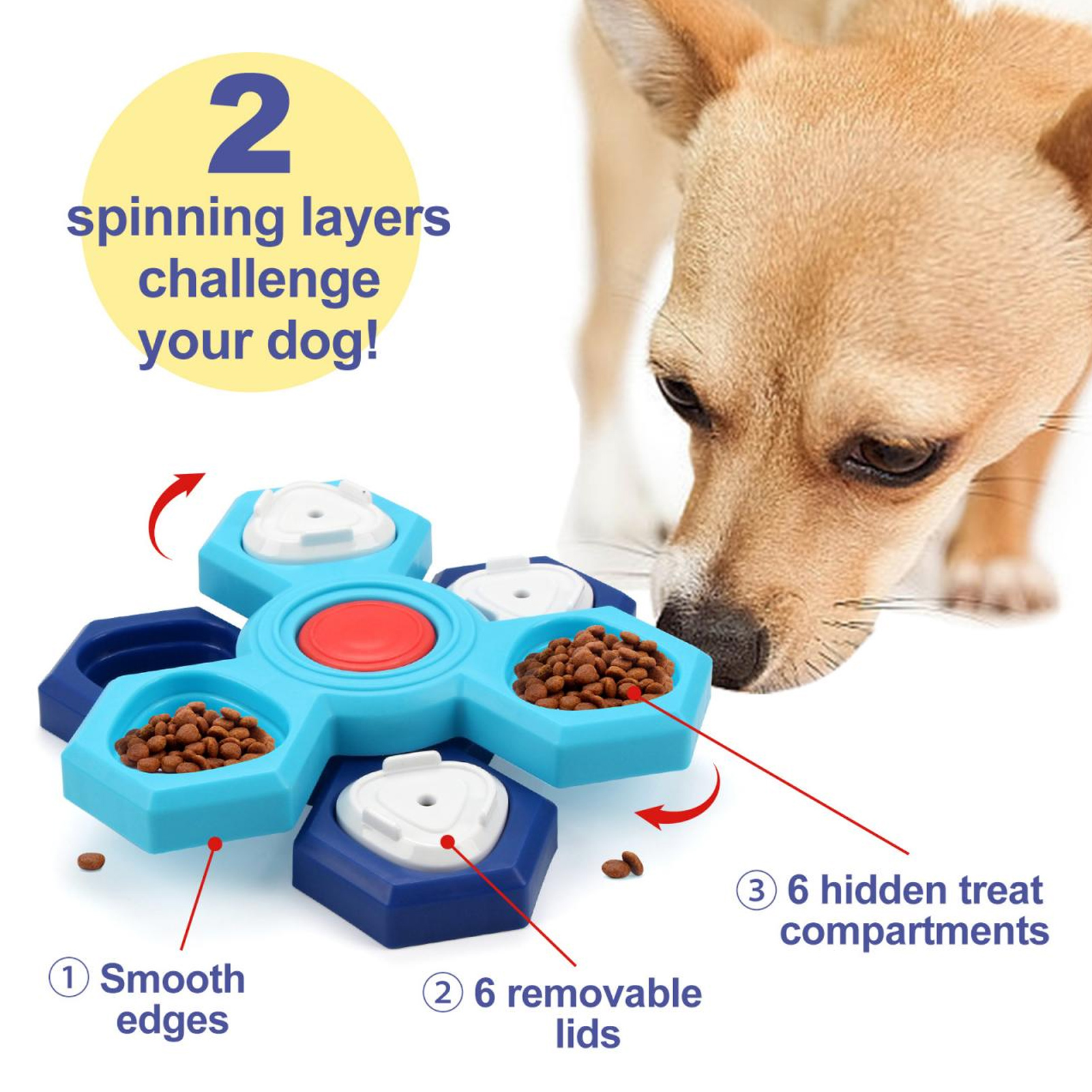 Slow Feeder Dog Bowl, Fun Dog Puzzle Feeder Toy, Interactive Bloat Stop, Cat Pet Bowl for Slow Eating