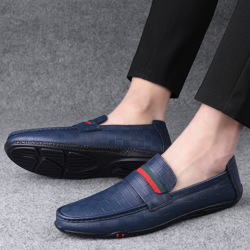 Dress Mens Designer Striped Genuine Leather 2023 Fashion Office Brand Men Loafers Driving Shoes Male Moccasin b491