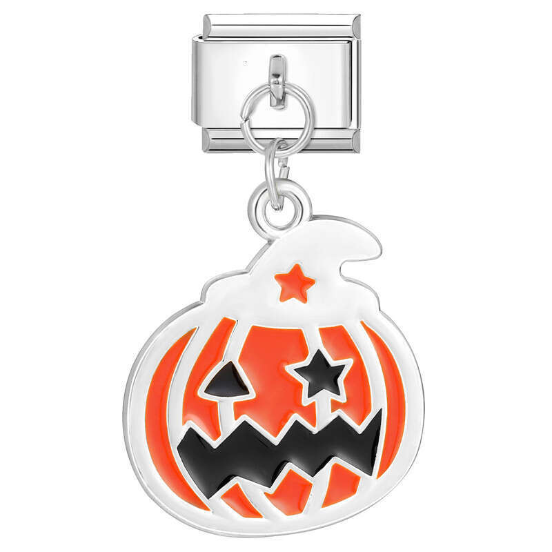 New Women's Gift Halloween Pumpkin Lamp Pendant Italian Charms Links Bangle Beads Fit 9mm Stainless Steel Bracelet Making DIY For Women Fashion J