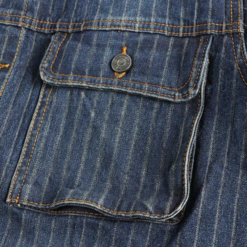 Khaki retro washed striped denim jacket suitable for mens comfortable and loose casual American jacket W240914