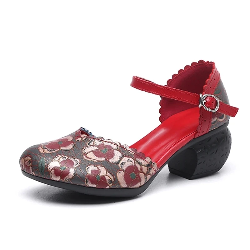 Women Shoes Platform Sandals Genuine Leather New Buckle Strap Print Retro Handmade Concise Leisure Ladies Sandals