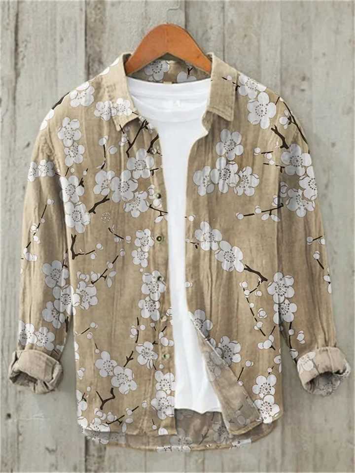 Sakura Japanese Vintage Art Linen Blended Shirt Casual Polo Collar Cardigan Button Shirt Plus Size Spring Summer New Z240914