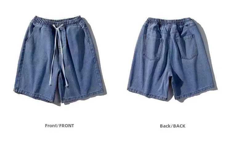Trendy Elastic Waist Denim Shorts For Men Summer Thin Style Loose Fit Straight Leg Versatile Half Pants Vintage Mid WaistX240914