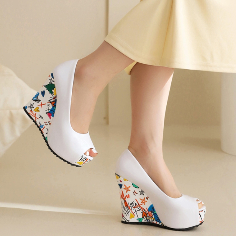 2025 new White Red Wedge for Women Pumps Platform High Heels Peep Toe Wedges Women's Party Dance Wedding Shoes Spring Casual e6ed Platm s 's