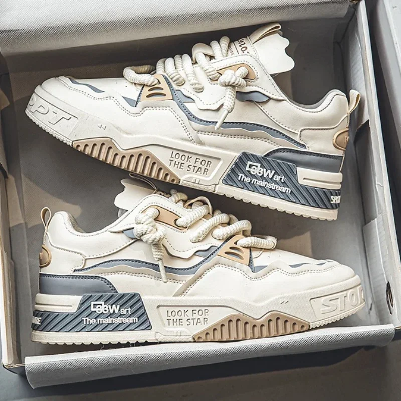 Men Vulcanized Shoes Fashion Casual Non Slip Wear Resistant Sports Comfortable Flat Soled Lace Up Casual Men Shoes 2024