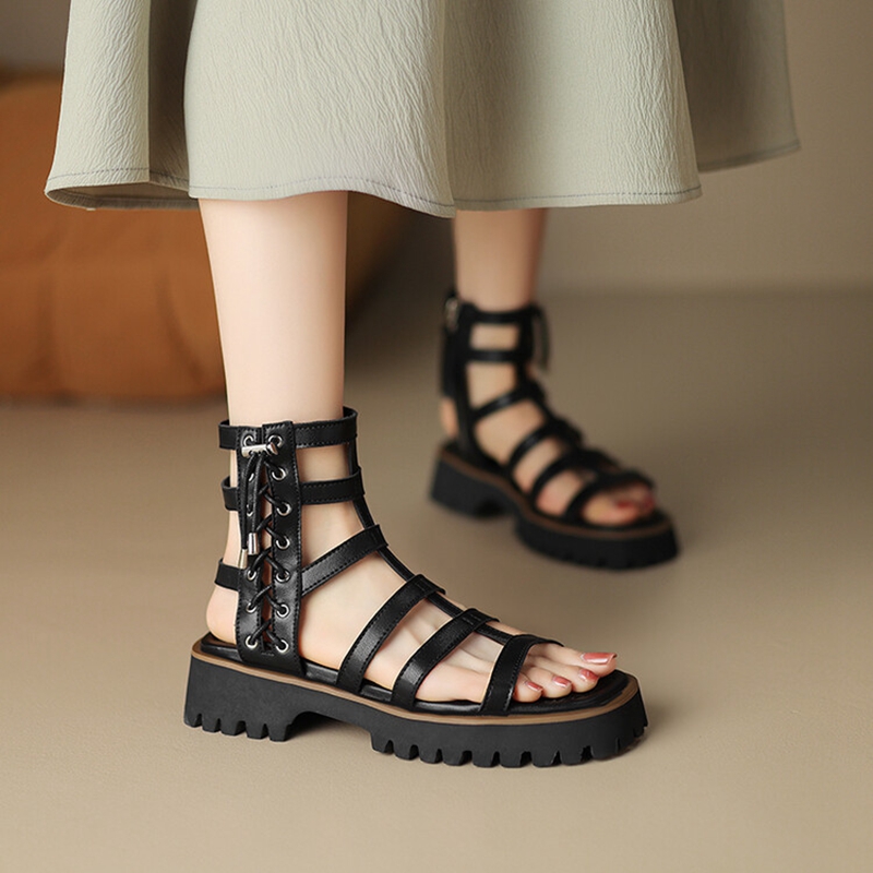 2025 new Boots Summer Split Leather Open Toe Gladiator Women Thick Heel Designer Sandals Roman Platform Shoes b13d