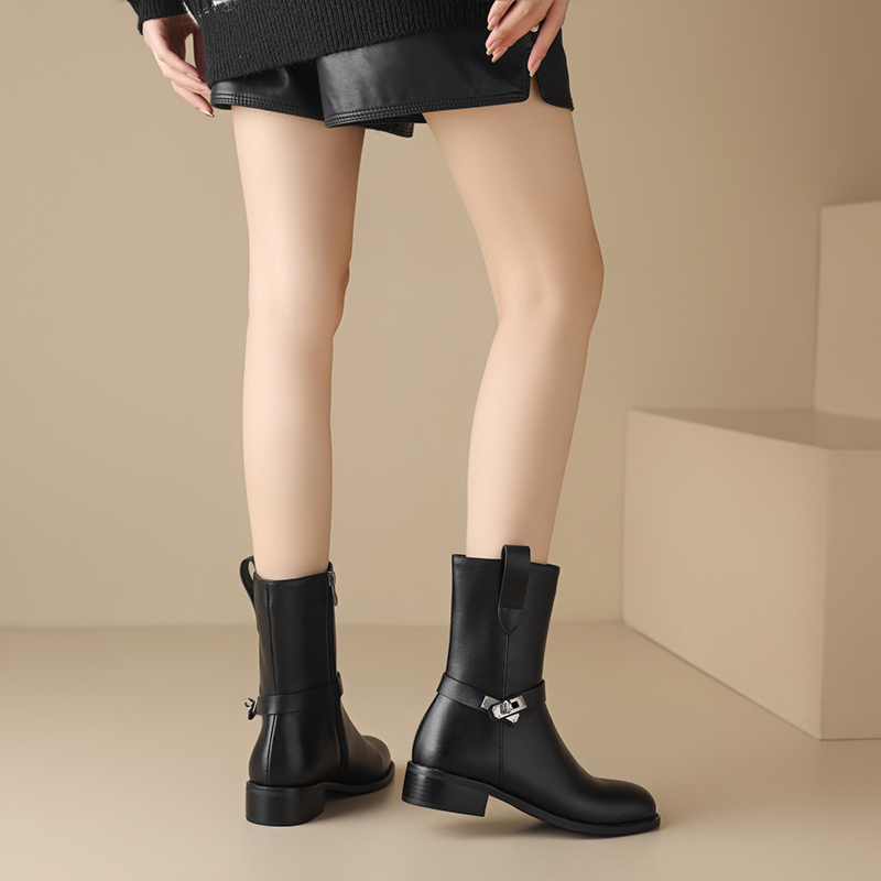 2024 Mid-calf Chunky Heel Autumn Winter Ladies Shoes Lace Up Short Motorcycle Women Boots 3088