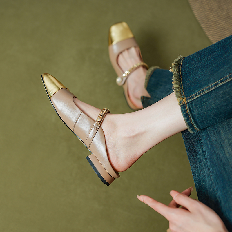 2024 Summer Women Mules Genuine Leather Shoes for Women Cover Toe Low Heel Slippers Square Toe Sandals Internal Elevation Shoes