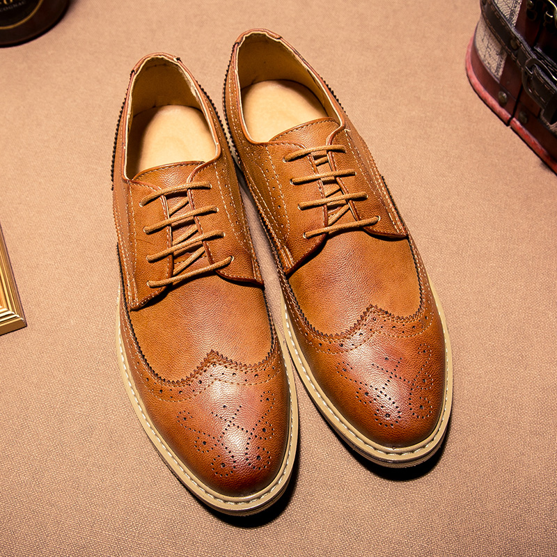 2025 new Brand Italian Business Oxford Lace Up Pointed High-end Men's Brogue Leather Increased Height British Shoes f3d5