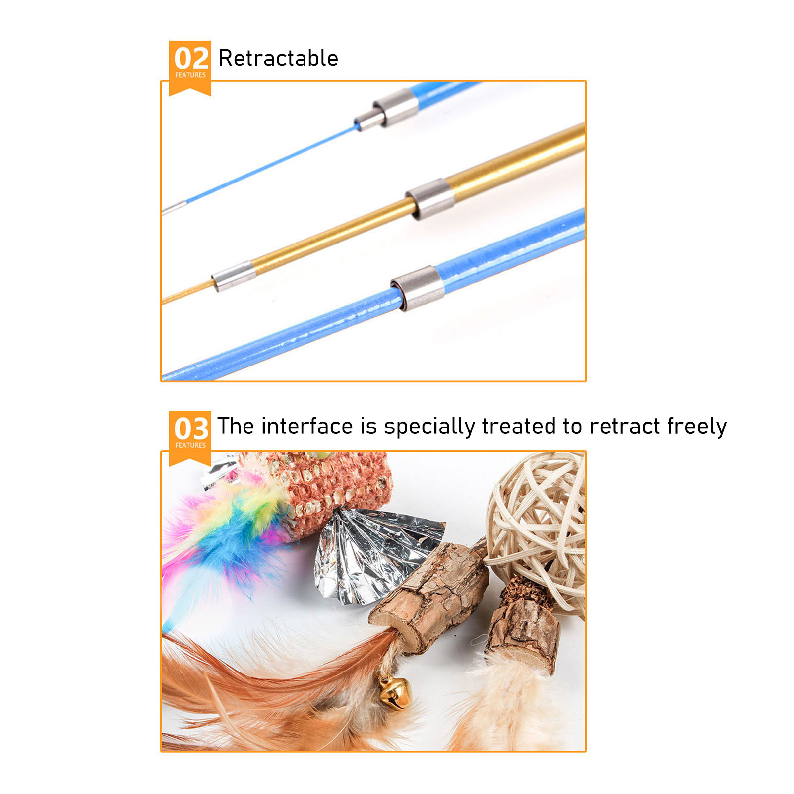 Cat Toys 6 Replacement Heads Retractable Interactive Eco Friendly Lightweight Easy To Store Cat Teaser For Indoor