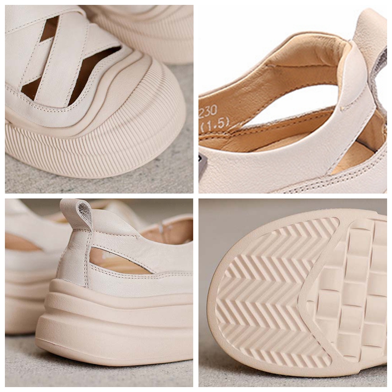 Koznoy 4cm Weave Cow Genuine Leather Summer Fashion Sandals Slip on Women Sandal Slippers Pumps Platform Wedge Hollow Flats
