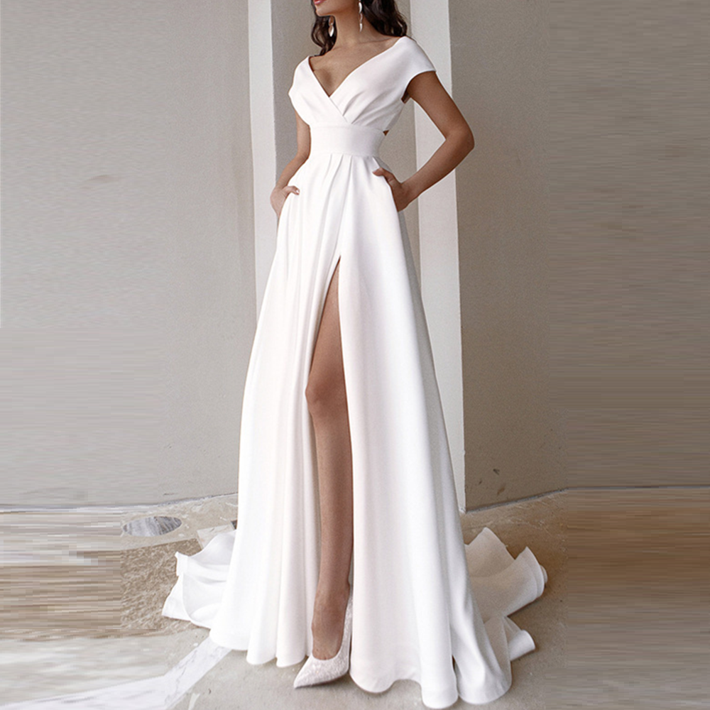 Summer Sexy V-neck Wedding Dresses Off The Shoulder Women's Bridal Gowns