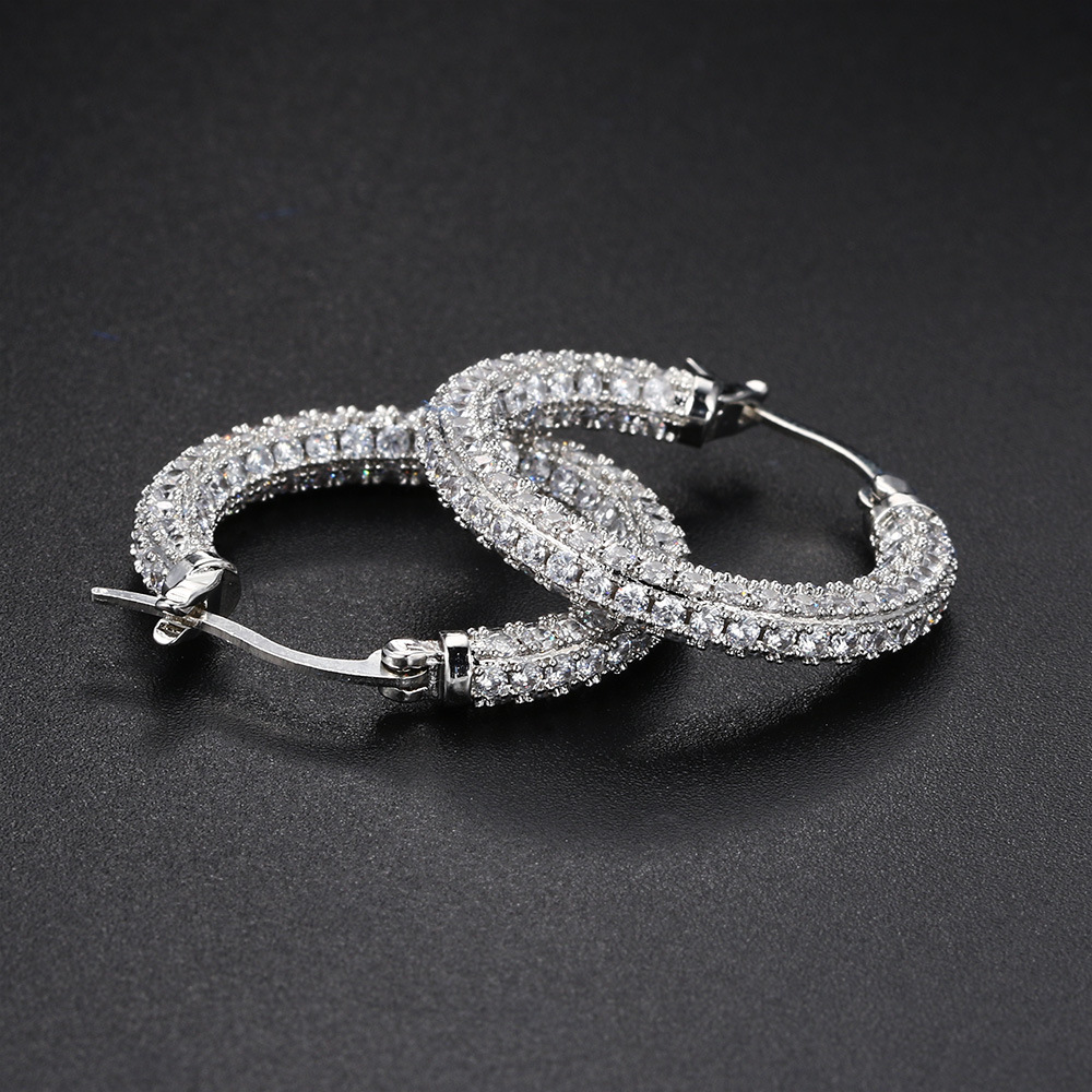 2024 Women's Hip Hop Large Clip Earrings: Sterg Sier Micro Cubic Zircon Pave Vintage Jewelry