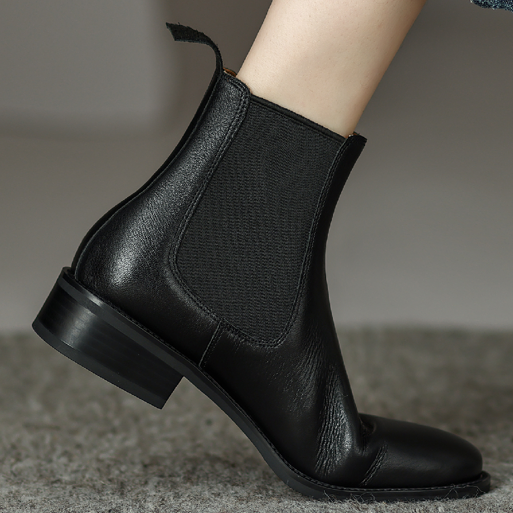 genuine Women's leather elastic slip-onn flats autumn boots rounnd toe casual female high quality short booties ebe8