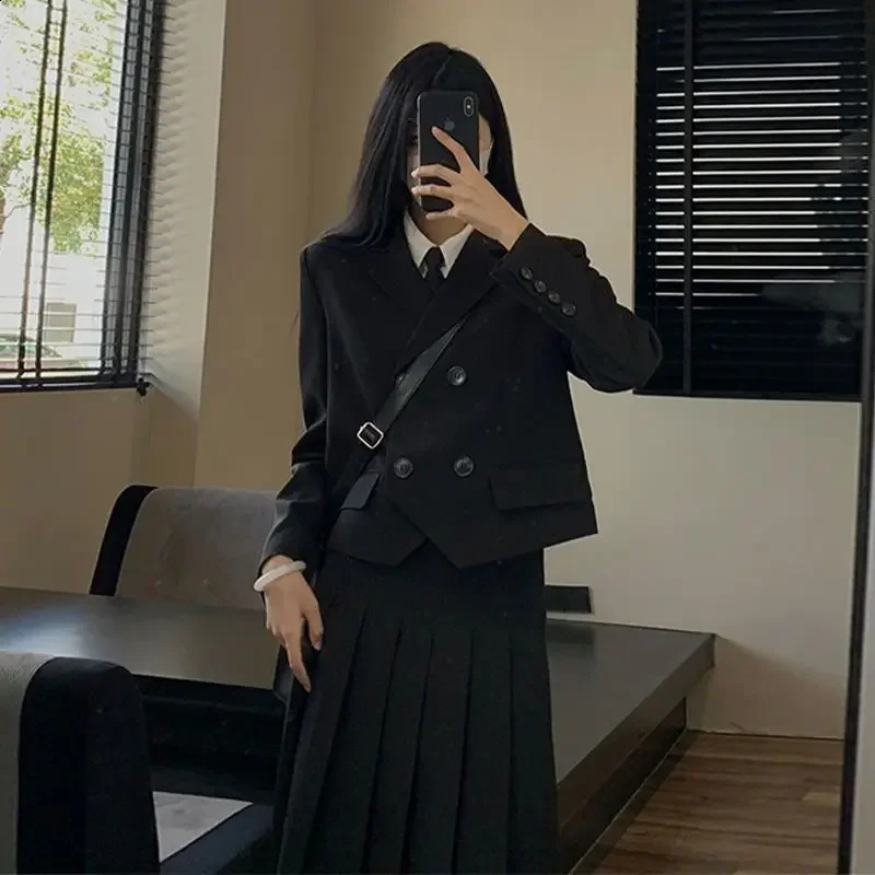 Womens fashionable casual suit 9-point dress two-piece autumn/winter solid color jacket set 240905