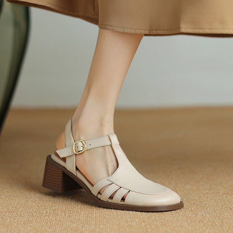 Summer NEW Genuine Leather for Women Cover Sgback Shoes Round Toe New Chunky Heel Designer Ladies Sandals 9095