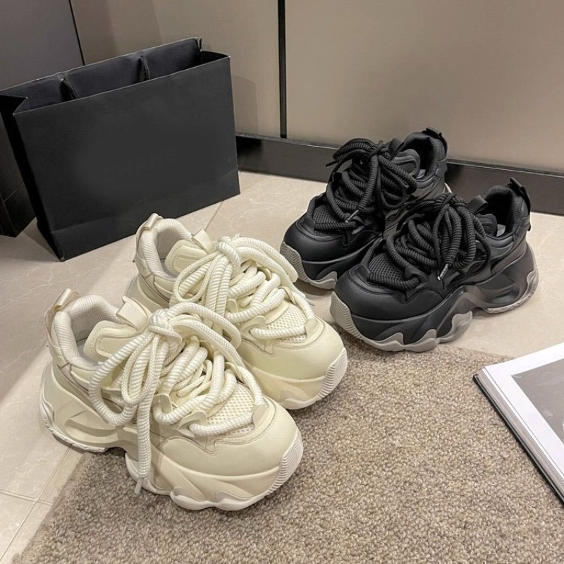 Women's Platform Sneakers Fashionable Color Block Casual Shoes for Women 2024 Spring Autumn New Black Lace Up Sport Tennis Shoes