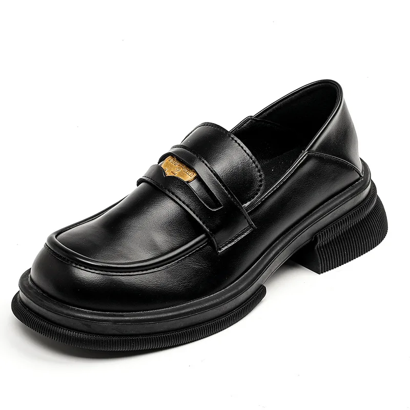 Women Black British Style Leather Shoes Fashion Platform Shoes Spring Autumn Retro Loafers Thick Heel Soft Sole JK Single Shoe