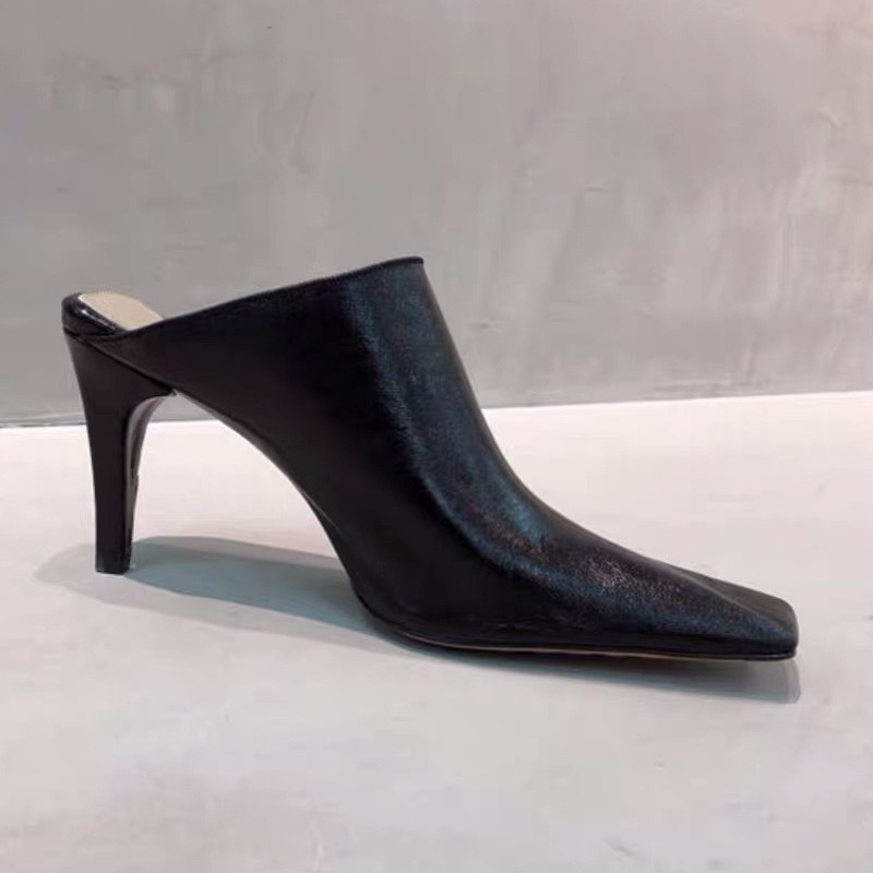 2024 Vintage Slippers Women's Summer Square Toe High Heels Stiletto Half-drag Muellers