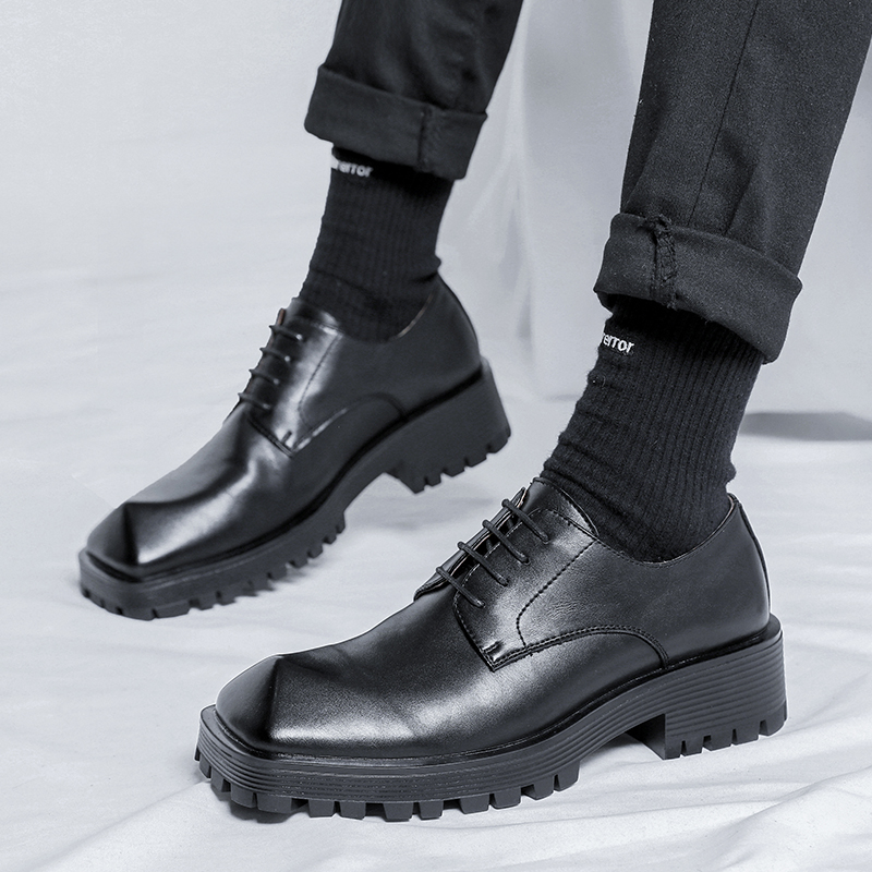 Dress Business Shoe Men Cone Toe Niche Design Fashion Casual Increase Leather Shoes Male Japan Korean Streetwear Commute fef3 s