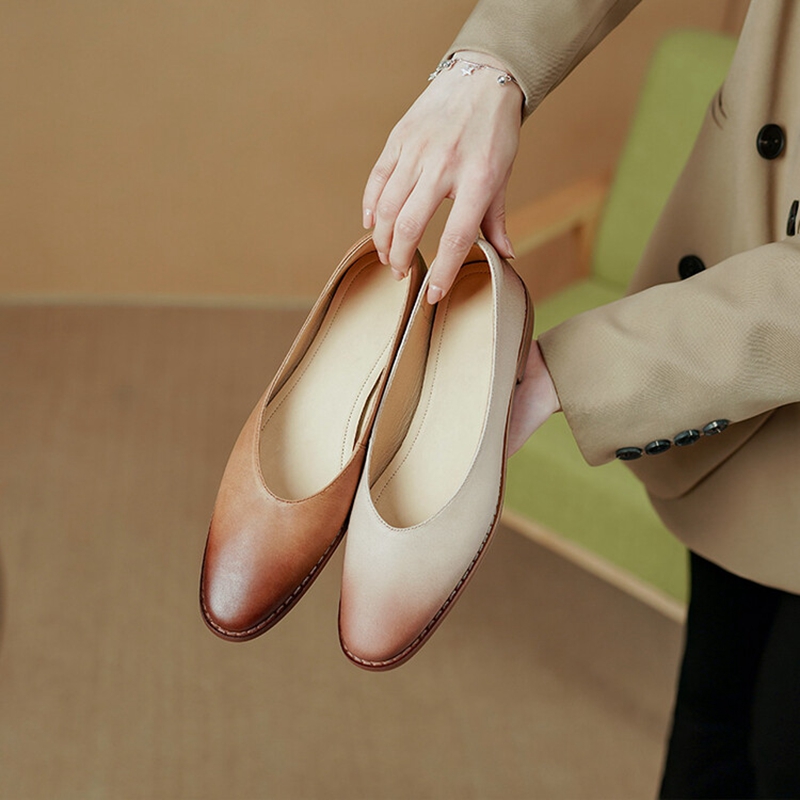 NEW Spring/Fall Women Pumps Genuine Leather Shoes for Women Round Toe Chunky Heel Shoes Retro Low Heel Women Shoes Female Shoes