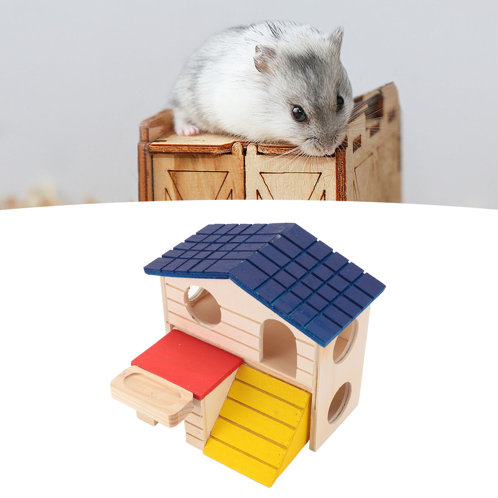 Tiny Wood House with Slide, Tiny Hamster Maze, Double Decker, Climbing Toys, Samll Animal Wooden House for Playing