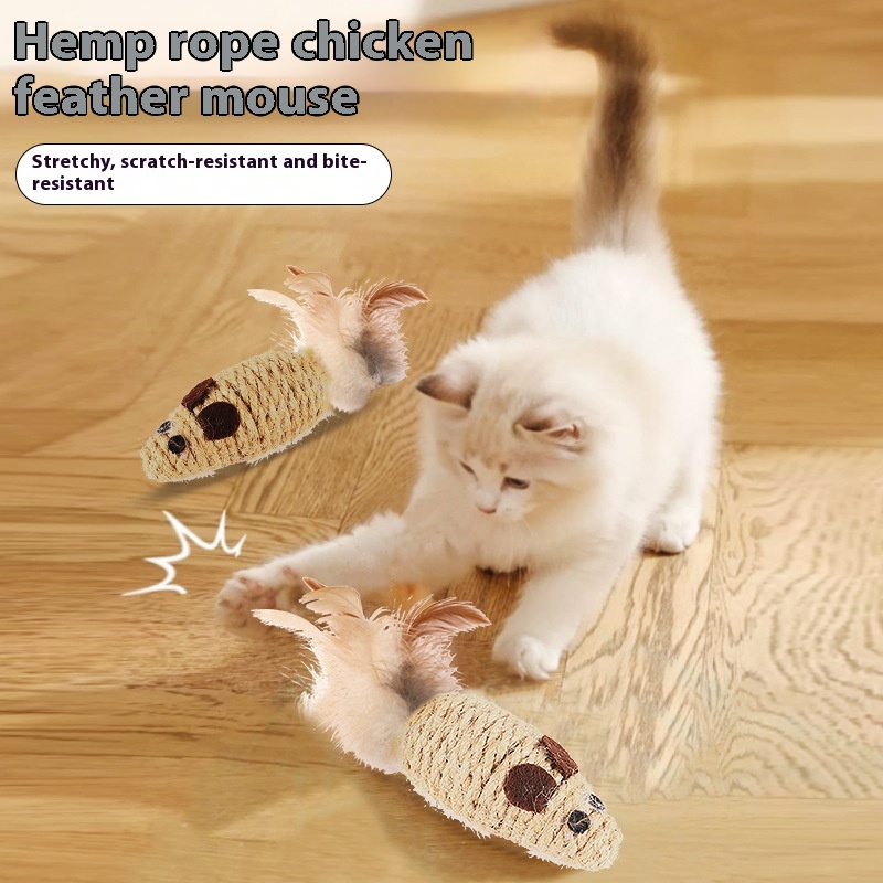 Toy With Rustling Hemp Rope Chicken Feather Toy Cat Mouse