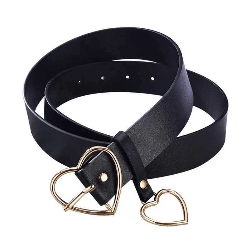 Womens Cute Leather Belt Metal Heart Shape Buckle Camel Retro PU Waistband Designer Cinto Feminino Pants Strap for Women GirlsX240914