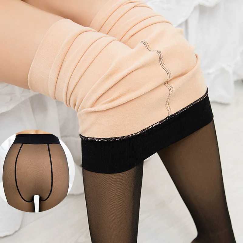 Woman Thermal Tights Sexy Translucent Fleece Leggings Pantyhose Slim Winter Warm Thick Velvet Stockings Female Fashion PantyhoseX240914