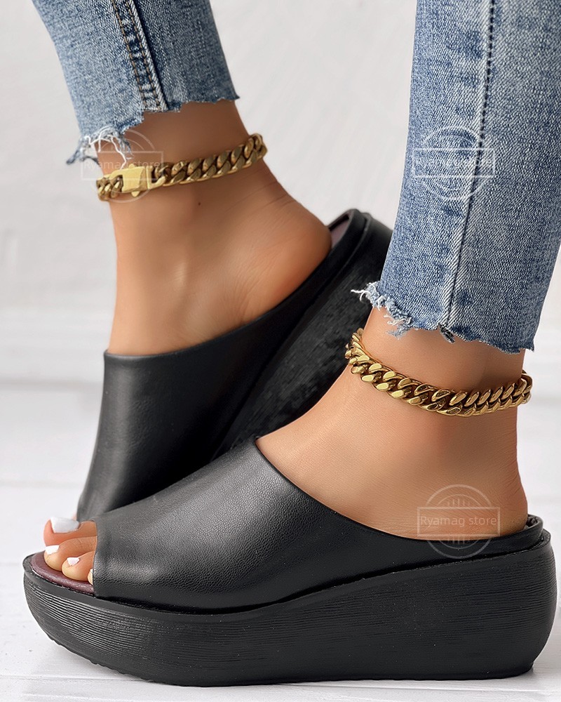 Slippers Women's Wide Strap Peep Toe Platform Ladies Slippers Women High Heel Mules Clogs Peep Toe Platform Mules Sandals Shoes