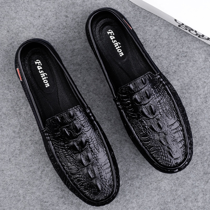 Genuine Leather Men's Loafers - Hot Crocodile Pattern Moccasins, Handmade Slip-On Boat Shoes For Casual Style - Moccasins, SlipOn