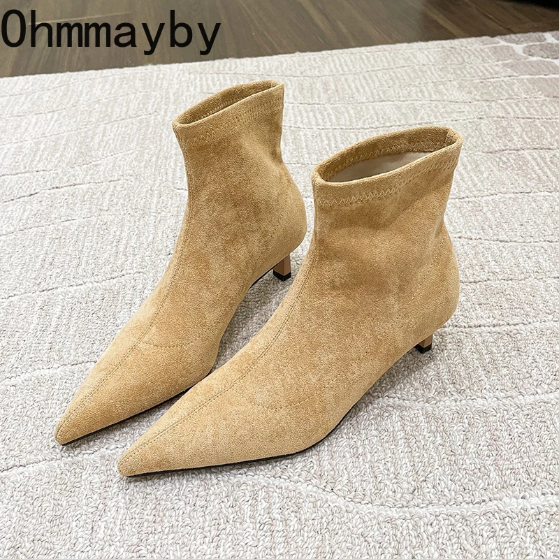 Toe Pointed Women Sock Short Boots Fashion Slip On Slim Ankle Booties High Heel Autumn Winter Ladies Shoes c3e3