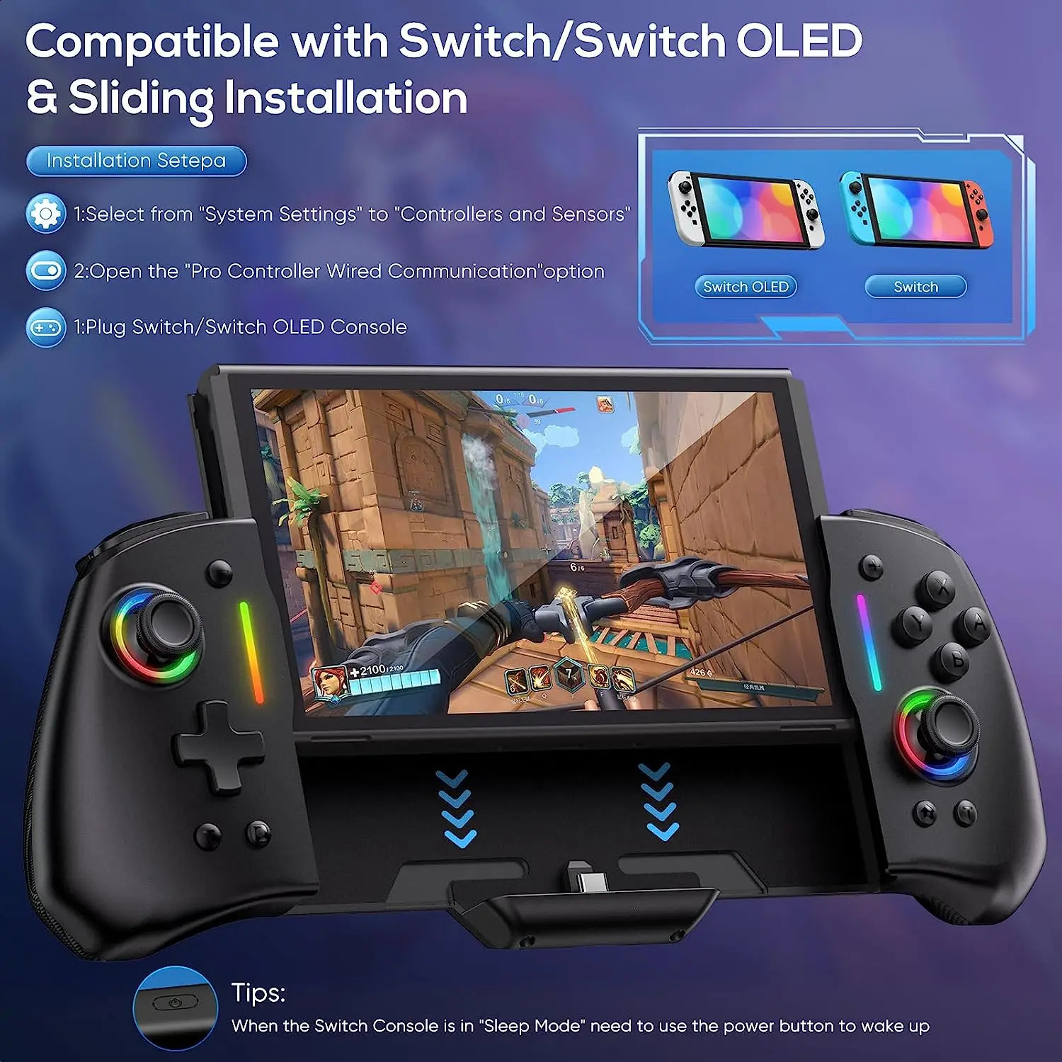 No Deadzone Enhanced Controller for Switch/Switch OLED Adjustable LED Light Ergonomic 6-Axis Gyro 240905