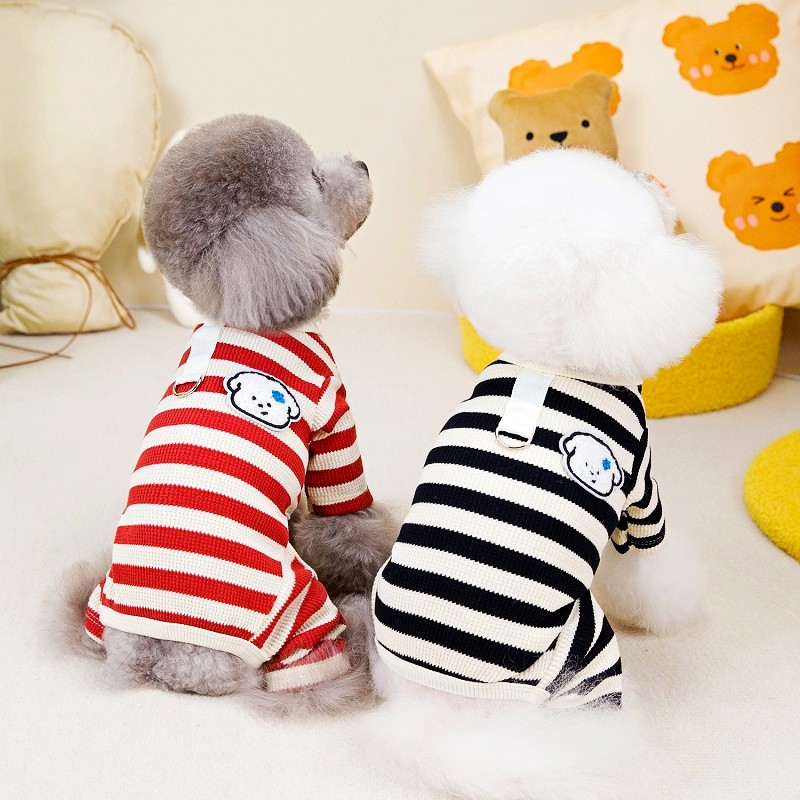Cotton Dog Jumpsuit Striped Dog Clothes Chihuahua Costume Luxury Dog Coat Four Legs Dog Pajamas Autumn Winter Warm Dog Clothing