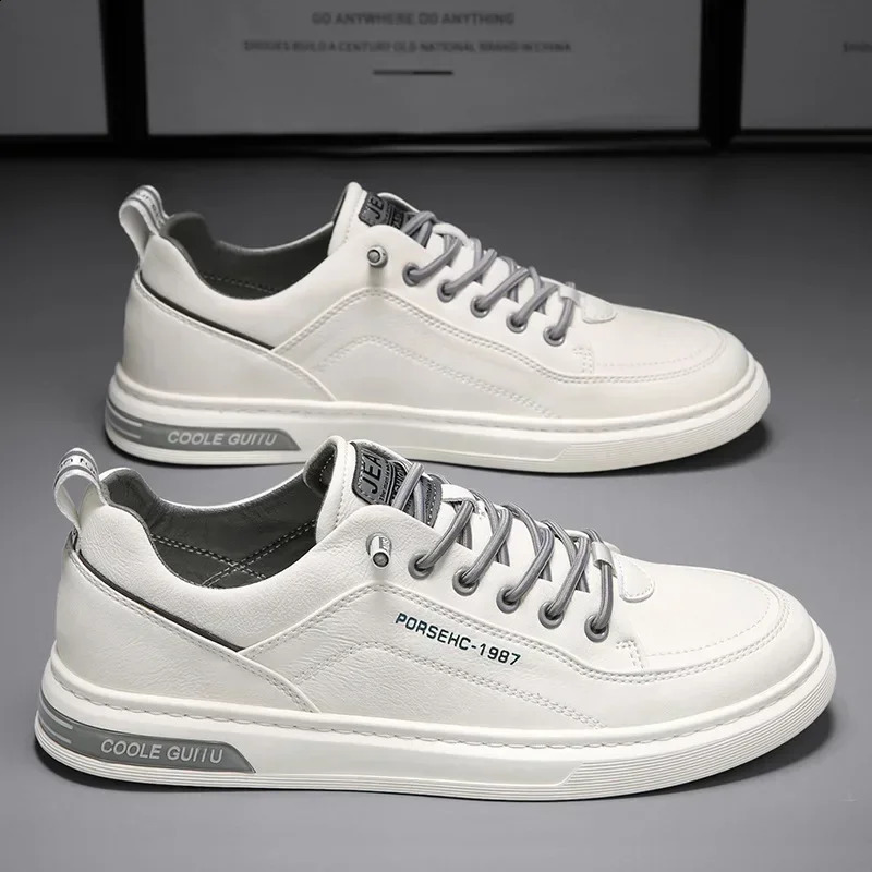 Mens Shoes 2024 Spring Mens Casual Leather Shoes Korean Fashion All-Matching Sports Fashionable Shoes Mens Small White 240914