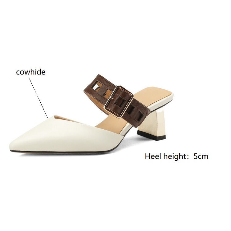 2023 New Summer Women Shoes Pointed Toe High Heels Women Sandals Shoes for Women Cowhide Shallow Mueller Shoes Slippers Women