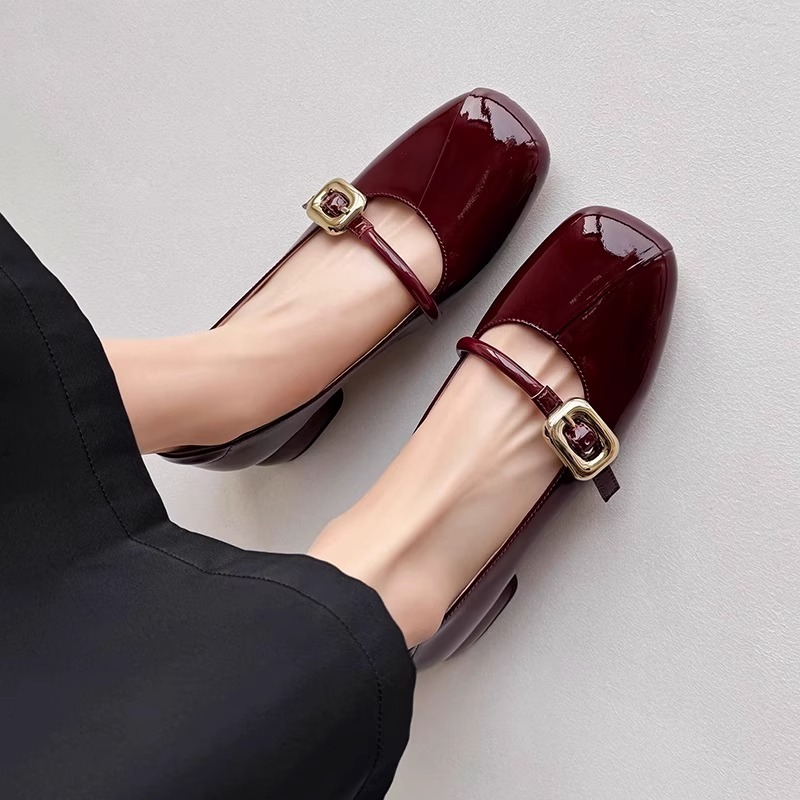 Shallow Mouth Single Shoes Women Spring and Autumn 2024 New Low Heel Mary Jane Shoes with Thick Heel Non-slip Square Patent